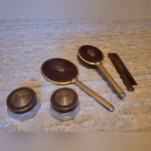 Vintage Gold and Burgundy Vanity Set